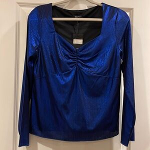 NWT Wildfox metallic blue long sleeve top - size medium